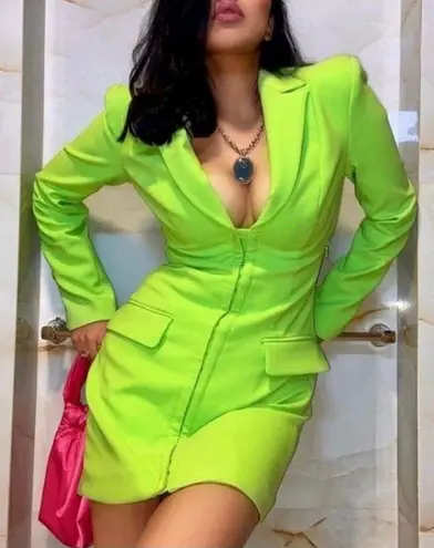 ZARA NWOT lime green blazer dress — corset style hook closure mini dress