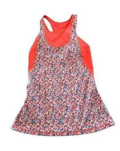 Lululemon  mesh with me salmon pink floral racer back print woman’s size 6 dot thumbnail 1