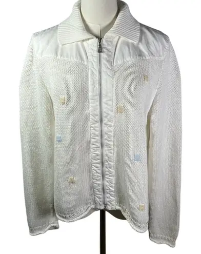 Blue Willi's Life Danish Design White Cotton Knit Full Zip Up Jacket L Pastel Size L