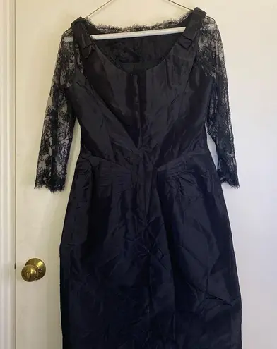 Rickie Freeman Teri jon black dress size 6 lace sleeves silk dress