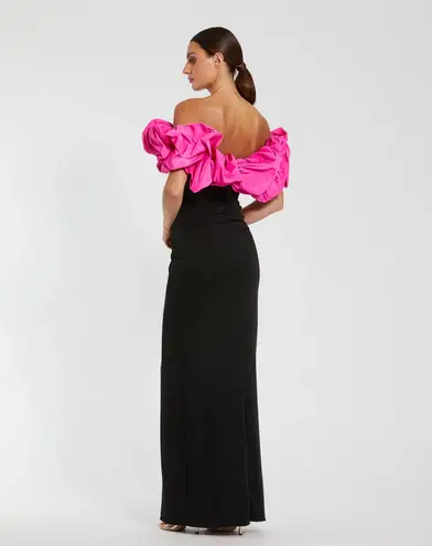 Mac Duggal Black Crepe & Faille Off The Shoulder Gown