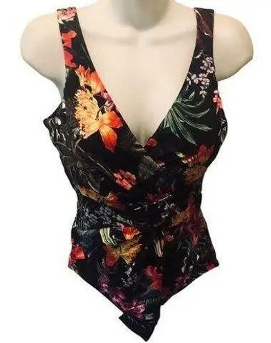 MiracleSuit Dreamsuit One Piece Slimming Hawaiian Print Wrap Style Ruched Swimsuit Sz 10