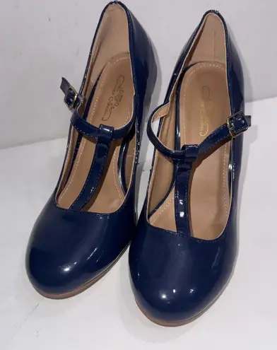 Journee Collection Old Money Business Casual Formal T Strap Stiletto Blue Pumps