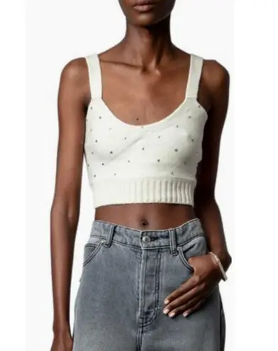 Zadig & Voltaire Bettina Crystal Cashmere Top in Ecru XS