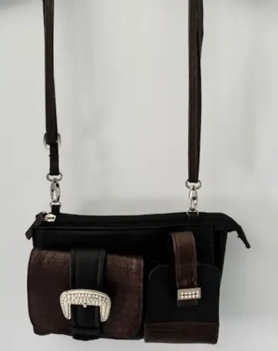 Braciano Black Brown Silver Buckle Bling Compact Modern Classic Statement Chic