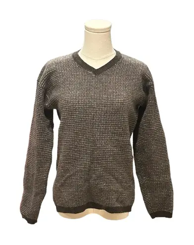 John Ashford VINTAGE Sweater Women M Brown 100% Wool Tight Knit Ribbed Crew Neck