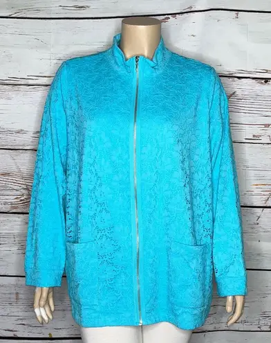 Denim & Co. Size 3X Blue Floral Lace Overlay Zip Front Jacket