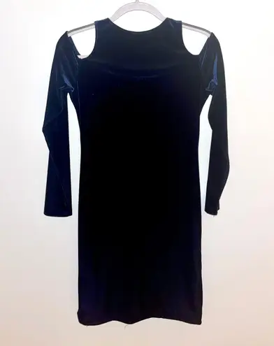 Aqua Dresses Aqua Brand Cut Out Shoulder Navy Blue Velvet Dress - Image 1
