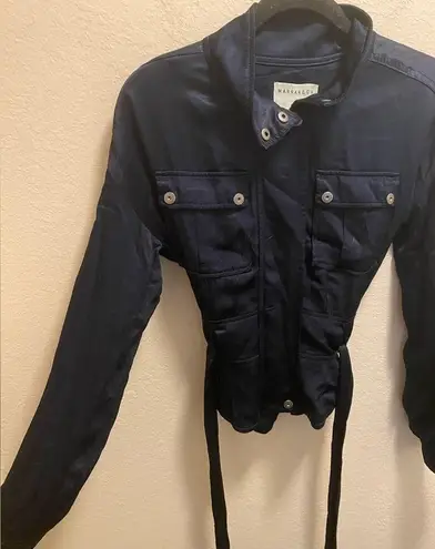 Marrakech Ellis Silky Satin Utility Jacket In Sapphire Blue Size XS