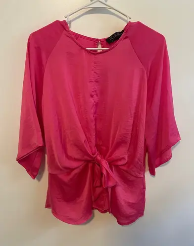 RD Koko Tie Front Blouse Hot Pink 3/4 Sleeve Top Career Casual Party NWT Pink Size M