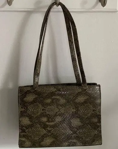 Ulta Taupe Snake Print Small Compact Hand Bag Purse Double Handles Like New Brown