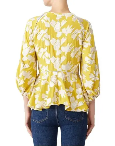 Hunter Bell Grayson Top Sz Small Mustard Embroidered Puff Sleeve Blouse