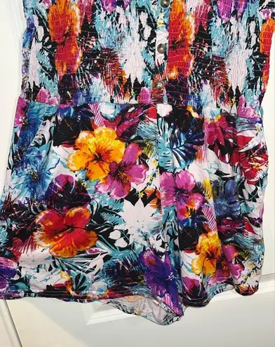 Rouge Collection NWOT Ruched Chest Strapless Romper Pockets Shorts Floral Sz 4X Pink