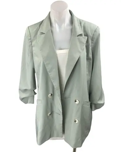 Miss Selfridge Green Double Breasted Ruched 3/4 Sleeve Blazer Coat Jacket Size 8