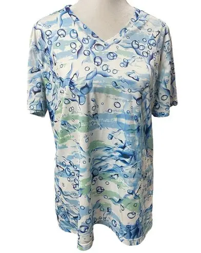 Reel Legends Blue, White & Green Print Short Sleeve V-Neck T-Shirt Size Large