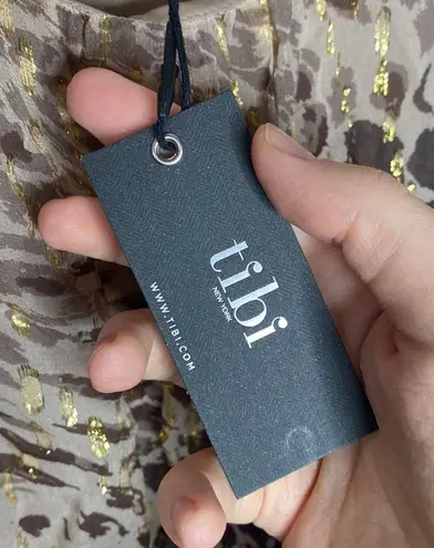 Tibi animal print silk gold accents mini dress size 0