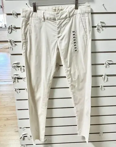 Nili Lotan East Hampton Slim Fit Frayed Hem Cropped Pants Eggshell Womens Size 0