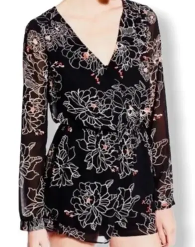 ASTR  Black White Red Long-sleeved Floral Romper Size Medium Christmas Holiday - Image 1