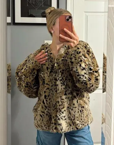 Vintage Giacca Cheetah Leopard Fur Jacket Tan Size M