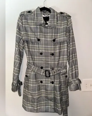 Banana Republic NWT  Large  Plaid Trench Coat Black/White/Yellow Plaid Commute