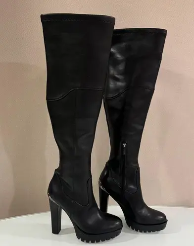 Guess  Taylin Women's Black Faux Leather Lugged Sole Thigh-High Boots Size 6.5