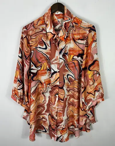 Cynthia Rowley  Blouse 2X Abstract Swirl Print Button Front Boho Artistic Retro - Image 1