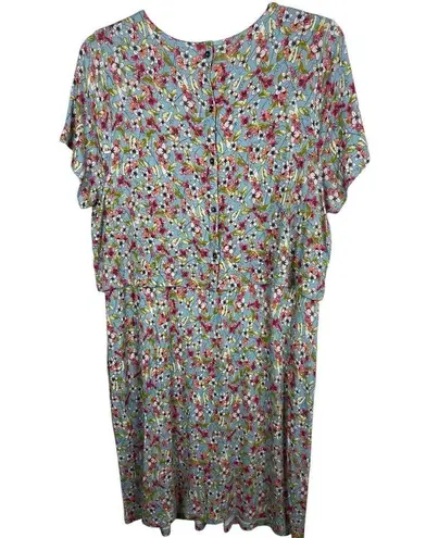 J Jill Short Sleeve Light Colors Floral Knee Length Dress Soft Stretch XL Modest Blue