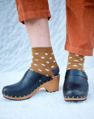 Lisa B. Classic High Heel Studded Clog in Black Leather Size 42 (9.5