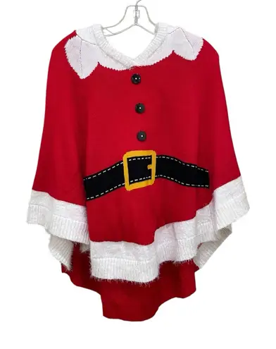 Love by Design Santa Style Hooded Poncho Sweater Red White Womens Size Medium