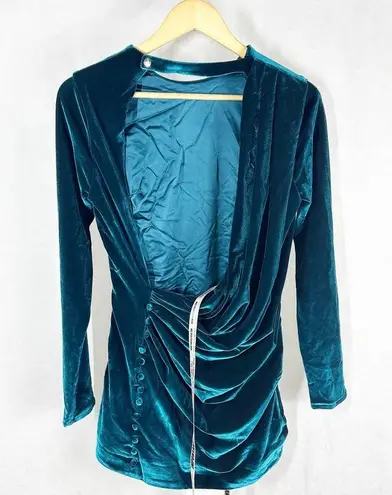 House Of CB  Maroush Velvet Teal Backless Mini Longsleeve Dress Womens Size Large