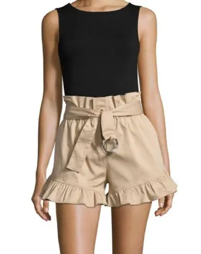 Cinq à Sept Cinq a Sept Braxton twill high-waist belted ruffled khaki shorts size 4 small