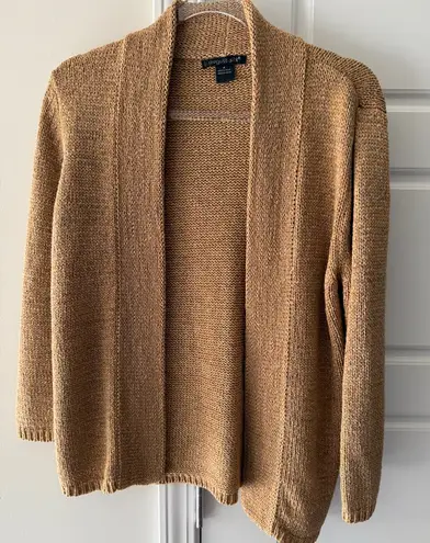 August Silk Metallic Open Front Cardigan M Evening Camel Gold Coastal Grandma - Image 1