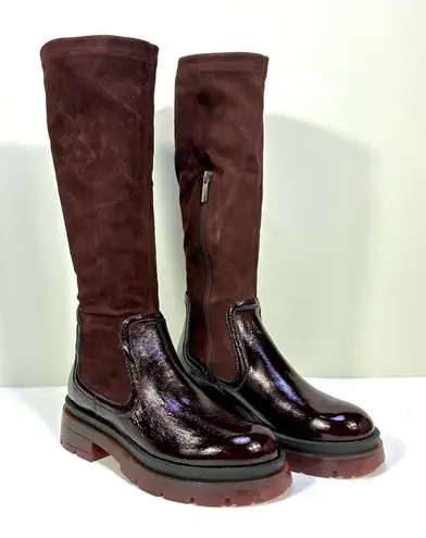 Aquatalia Drew Mixed Media Knee High Boots 9 Plum Deep Wine NWT