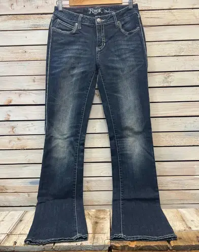 Vintage Rock 47 by Wrangler Low Rise Bootcut Jeans Cross Embroidered Y2K Sz 3/4 Blue