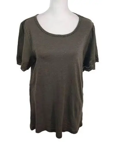 Ny Collection Green Knit Top Eyelet Lace Sleeves NWT Size Small Green Blouse