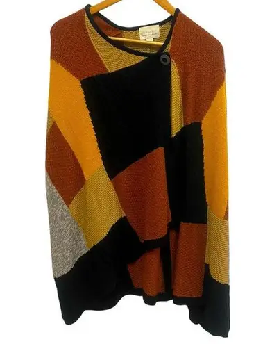 Hinge Patchwork Sweater Cape Poncho with Armholes one size