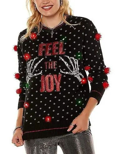 Spencer’s Chiristmas Ugly Sweater Feel the Joy Light Up Funny Tacky Holiday XL Black