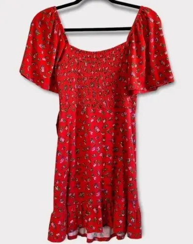 ASOS  Shirred Red Ditsy Floral Faux Wrap Dress Size 6