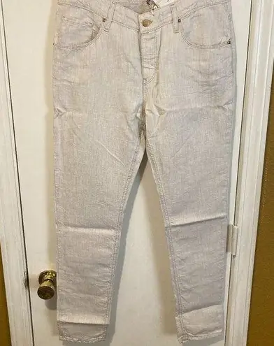 MET women's size 29 lightweight linen blend gold studded beige casual pants