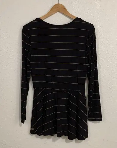 Matilda Jane Modal Black Gold Metallic Striped Long Sleeve Peplum Top Size M