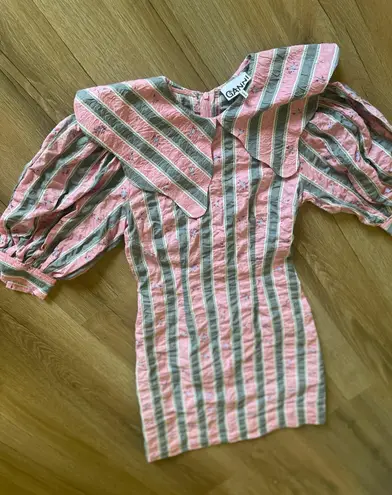 Ganni | Floral Striped Seersucker Dress | 32