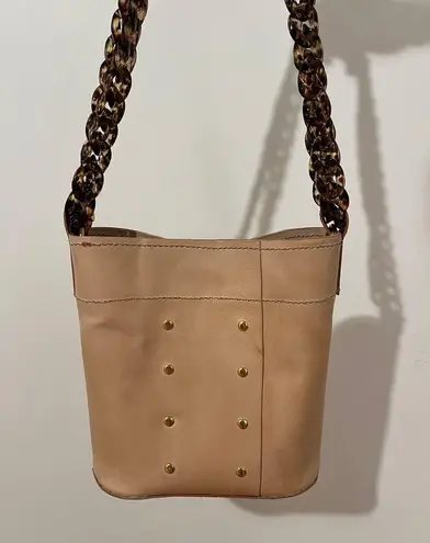Handmade Tan Leather Bucket Bag | Shoulder or Crossbody with Acrylic Chain Strap