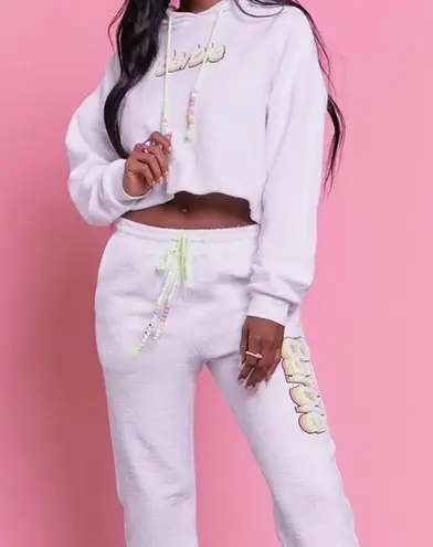 Barbie White Cropped Graphic Beaded Hoodie Size M