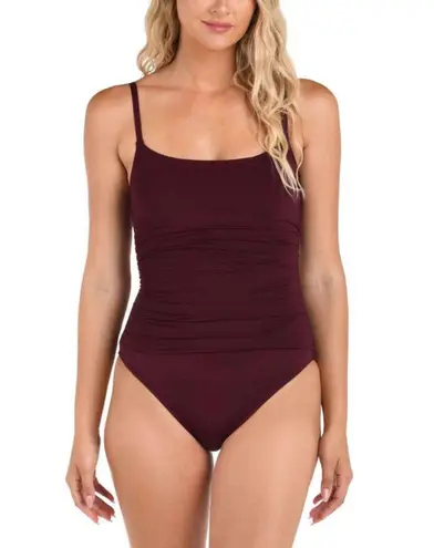 La Blanca Island Goddess Lingerie One Piece Swimsuit Dark Cherry Size 10 NEW