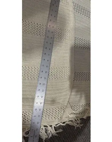 Kathy Ireland Cardigan Beige Open Knit Fringe Hem Metallic Gold Threads Med. NEW