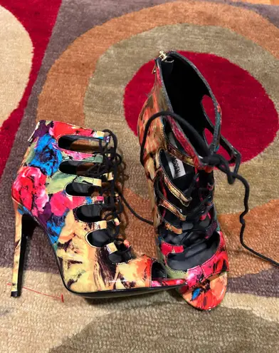 Steve Madden Cynthia Floral Multi Stilettos High Heel Peep Toe Sandals Zipper 8