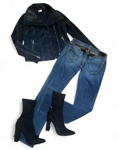 Ecru Navy Suede Jacket | Size XS