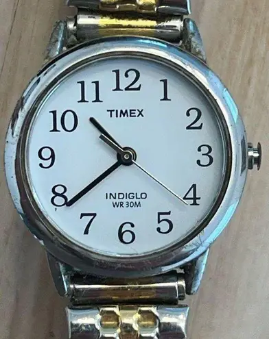 Timex Ladies Watch Indiglo White Dial Two Tone Stainless Bracelet Date Window