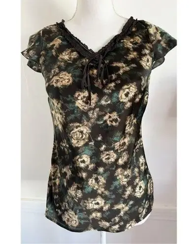 Loft  • Brown Teal Tan Cream Floral Blouse