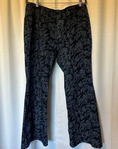 Soft Surroundings Floral Wide Leg Flare Pull on Jeans Size Large Boho Bell